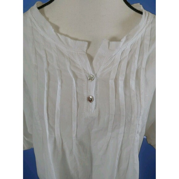 Organic Rags Blouse Size M White Pleaded  3/4 Sleeve Cotton Italy - Picture 3 of 8